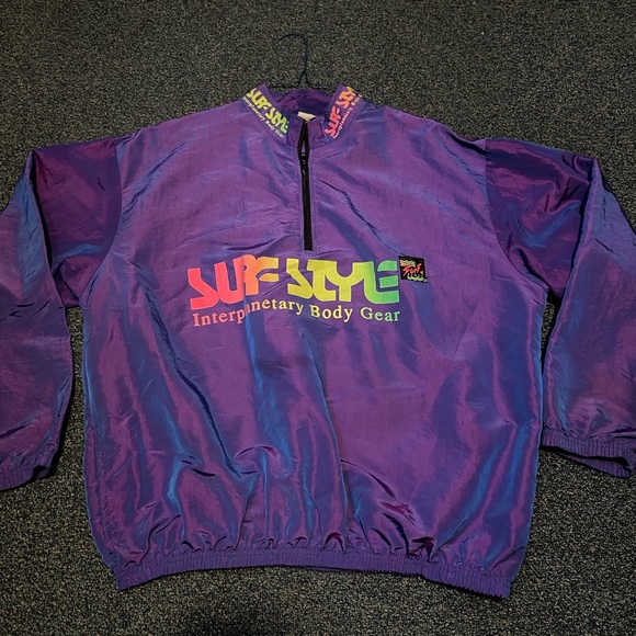 80s 90s Baywatch Vintage retro Surf Style iridescent purple windbreaker - Picture 1 of 3